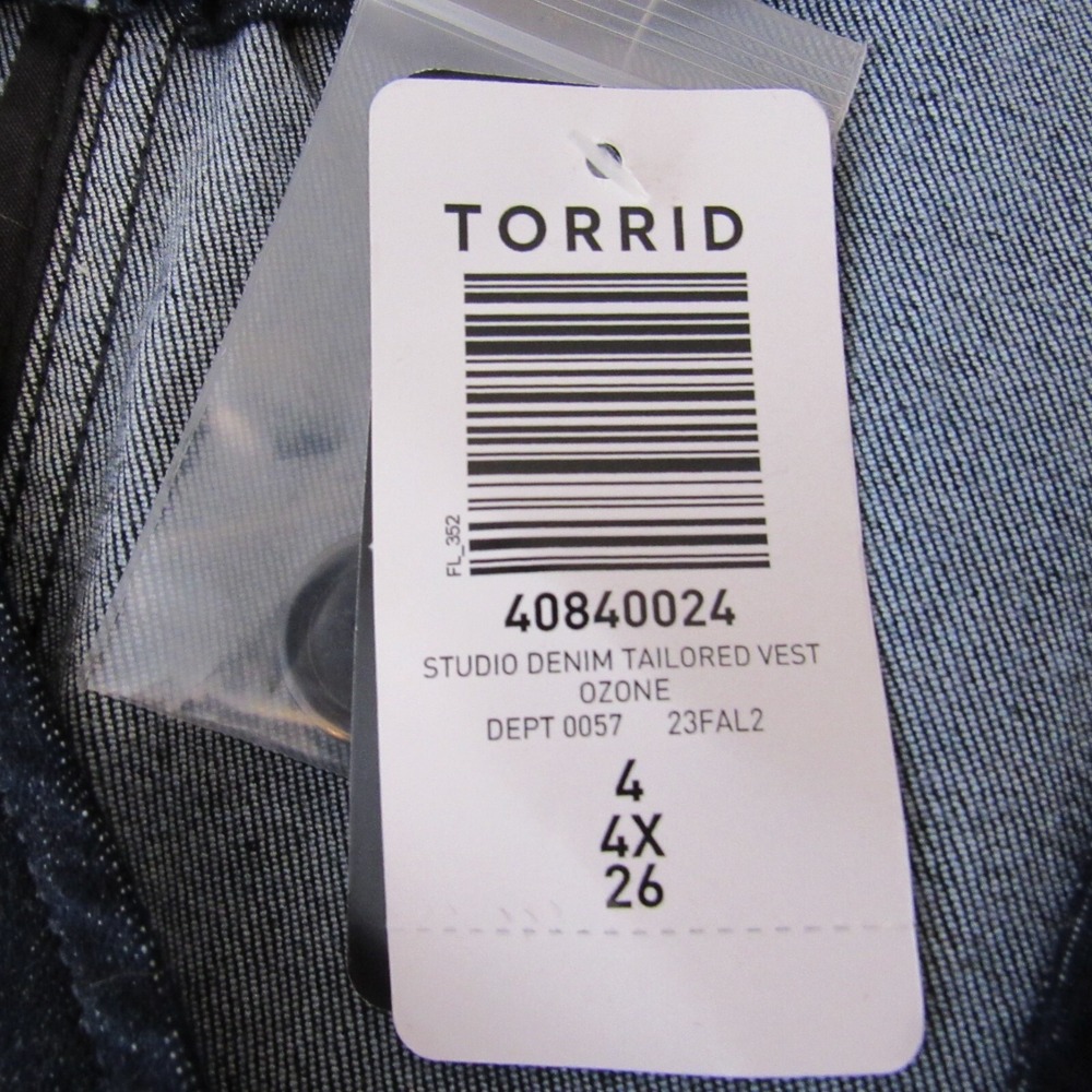 Torrid Studio Blue Denim Tailored Vest Stretch Dark Denim Plus Size 4X NWT - Picture 7 of 8